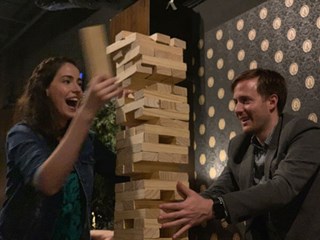 Otology fellows playing Jenga on night out