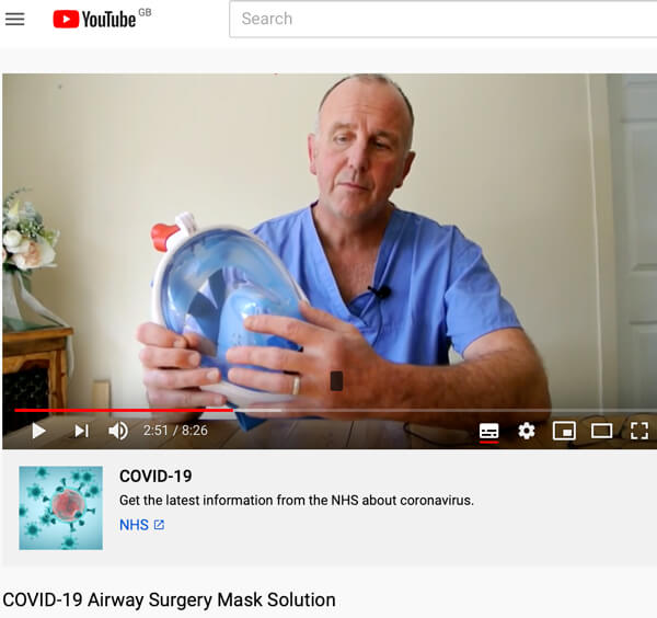Covid-19 YouTube screengrab - Airway Surgery Mask Solution