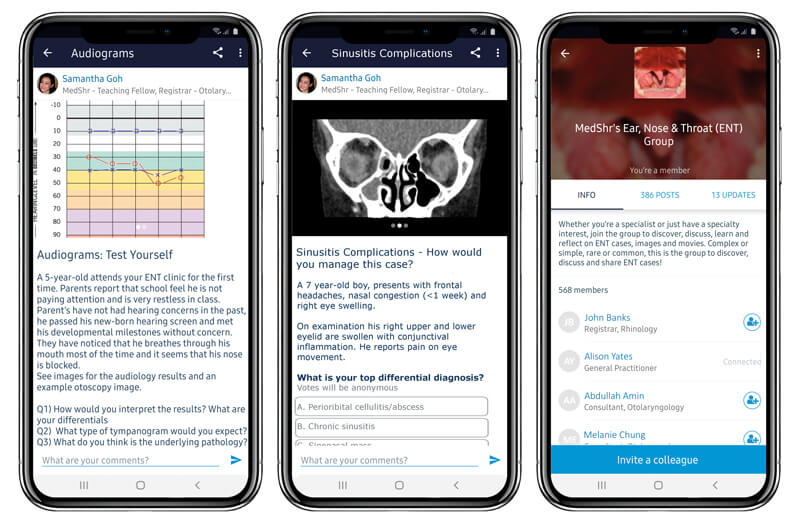 Example of MedShr cases and groups as seen in the app photo