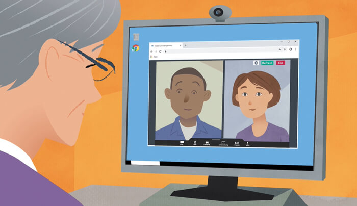 Illustration demonstrating Attend Anywhere video calling system.