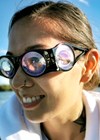 Photo showing Laurel trying out the Boarding Glasses on the boat.