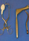 Photos of Courtney-Yorke tonsil compression clamp for temporary control of bleeding; Yankauer nasopharyngeal speculum; and frontal sinus sound.