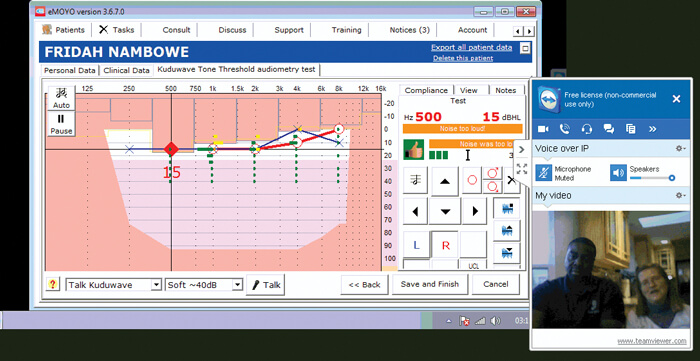 Image showing Alfred Mwamba (in Zambia) and Jackie Clark (in Texas) on teleconference.