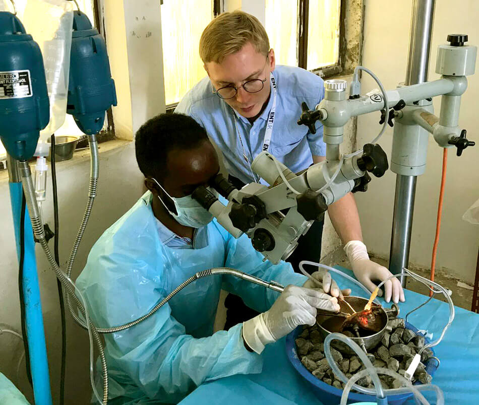 Photo showing Misha Verkerk (right) at an ear training camp in the Tigray region of Ethiopia.