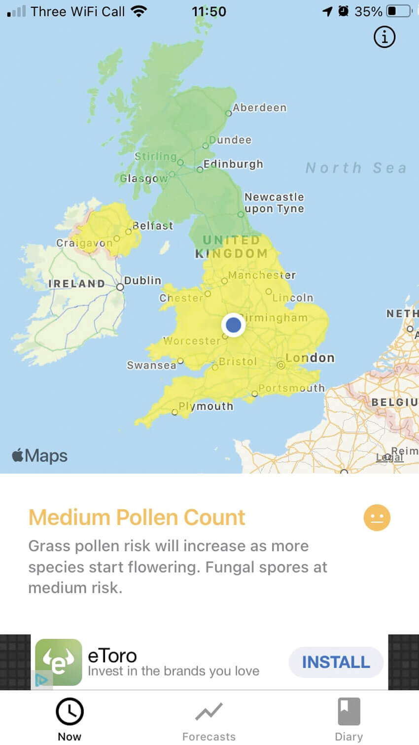 Graphic depicting MyPollenForecastingUK app.