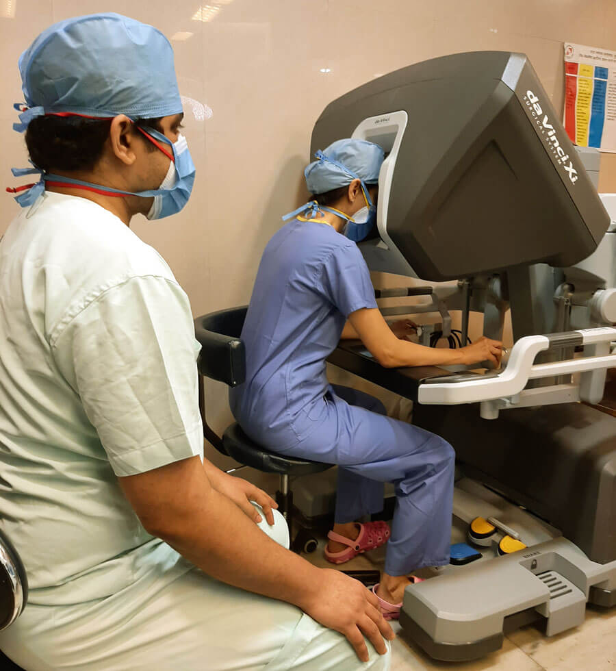 Photo showing transoral robotic surgery at Tata Memorial Hospital, Mumbai, India.