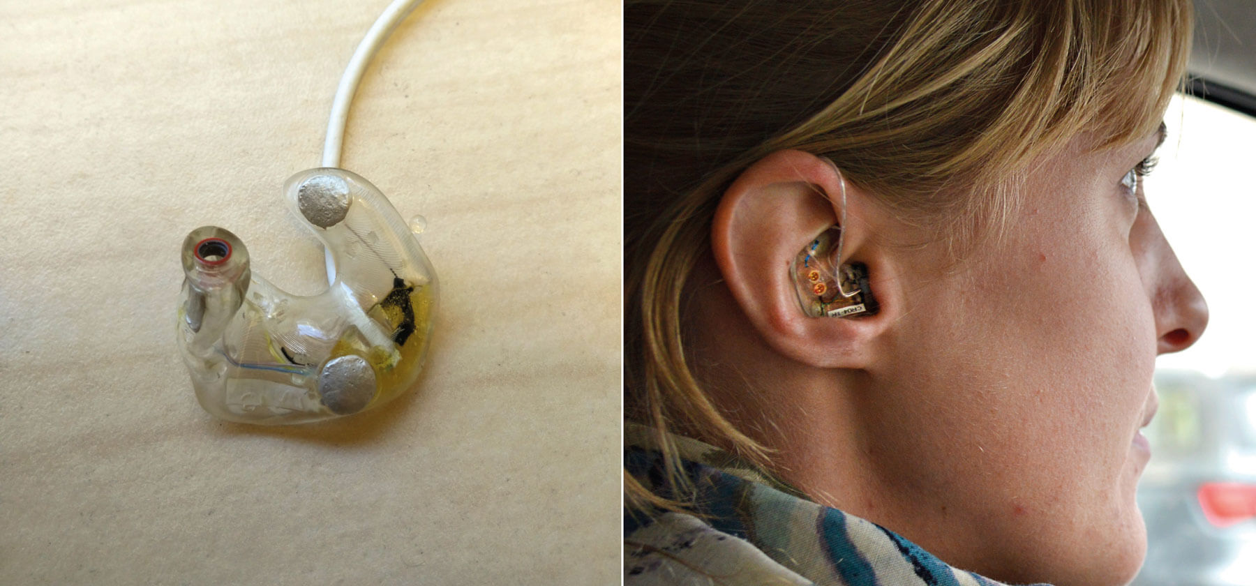 Photo showing examples of in-ear EEG mounts.