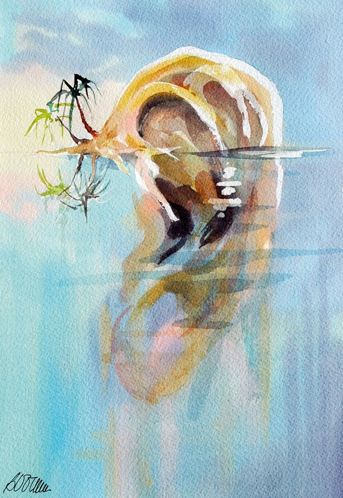 Image showing watercolor entitled The Isle of the Ear by Bernard Völlmy. 