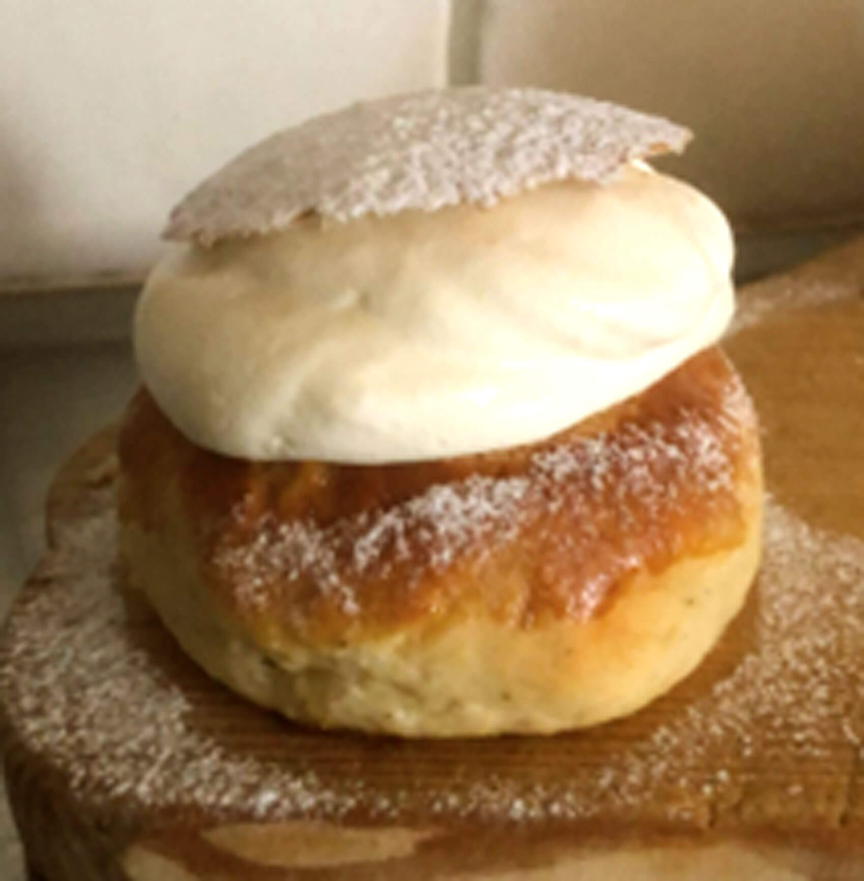 Photo of semla, a sweet roll enjoyed during fika.