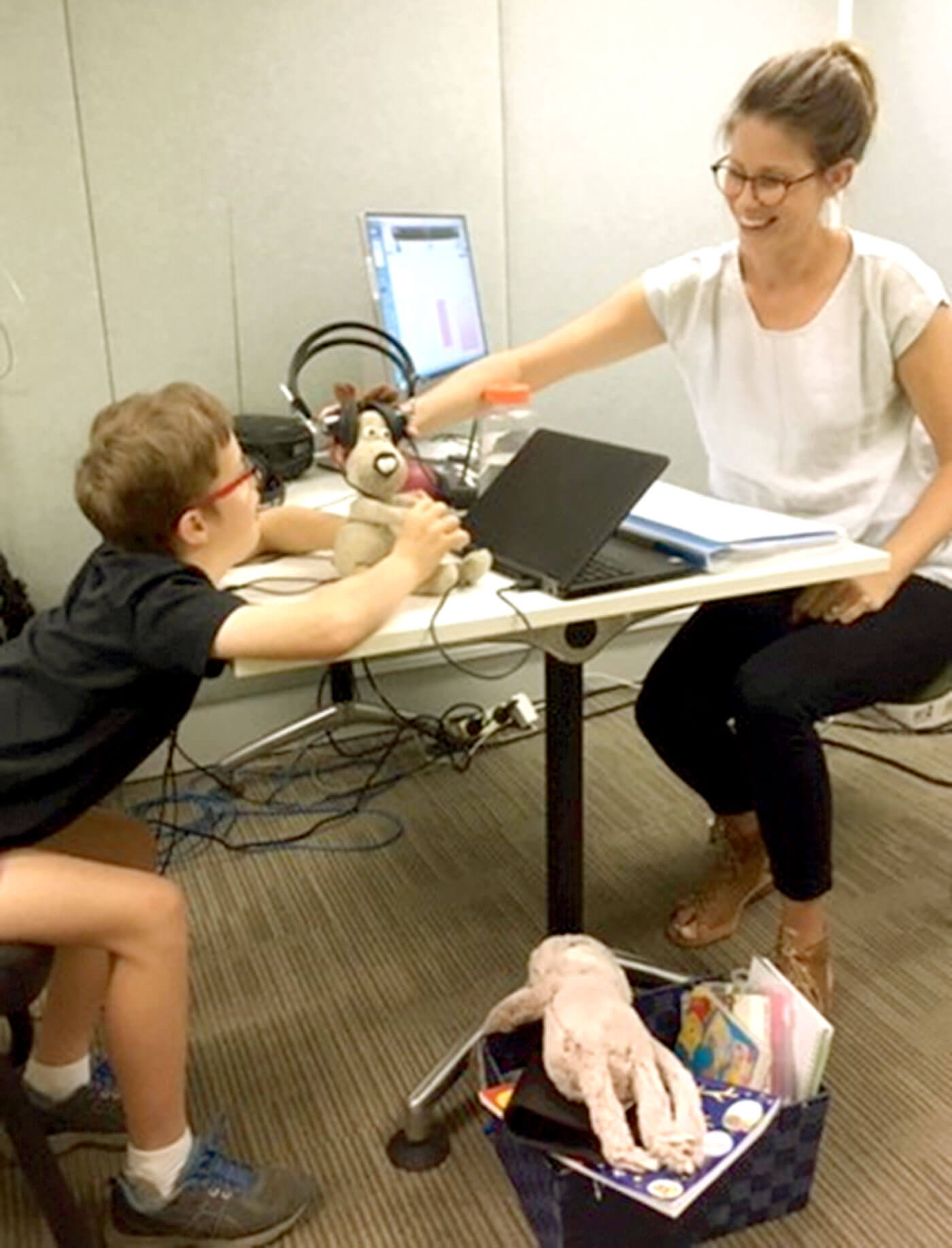 Photo showing Philippa James and a patient of the Autism Listening Clinic, the University of Melbourne. 