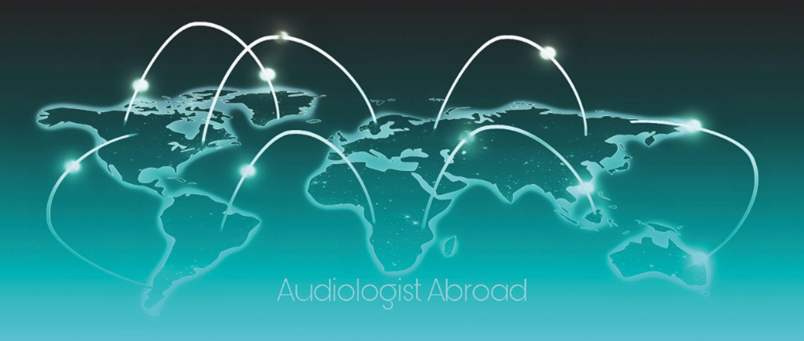 Graphic world map illustration - 'Audiologist Abroad'.