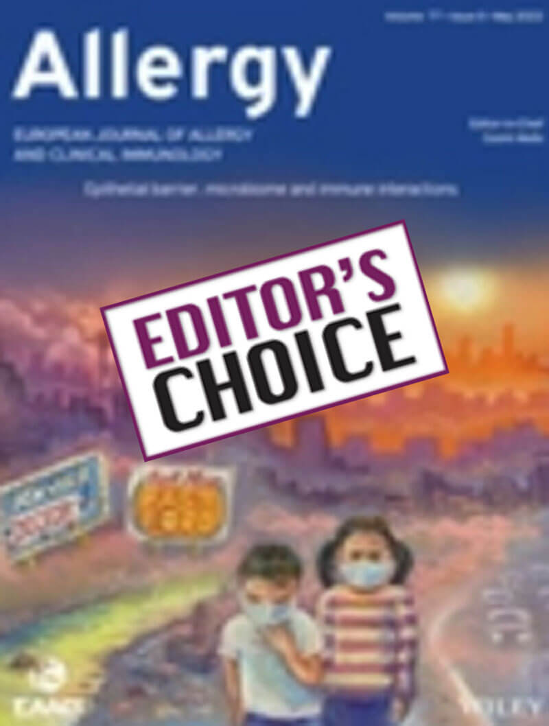 Allergy journal cover image with Editor's Choice stamp.