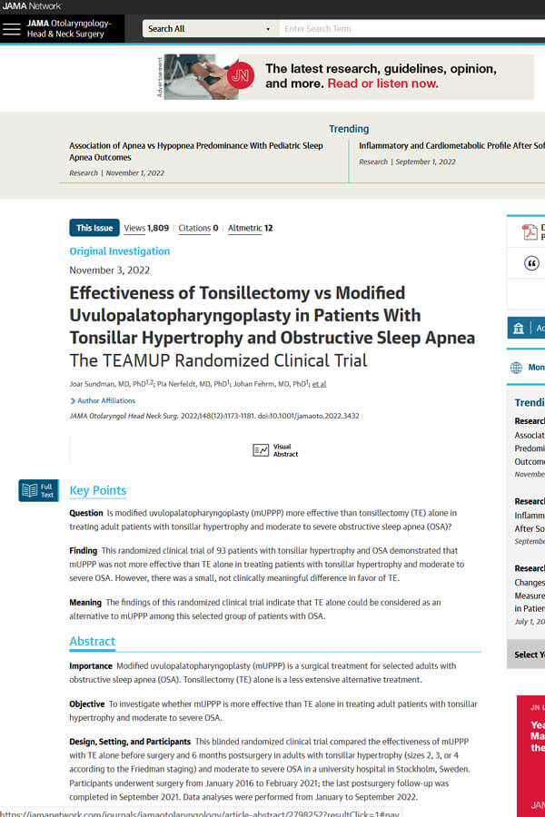 Jama Otolaryngology web page image.