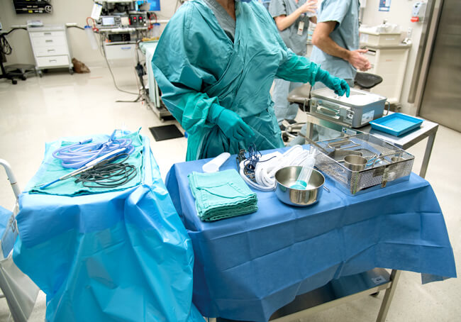 Photo showing single-use drapes from tonsillectomy.