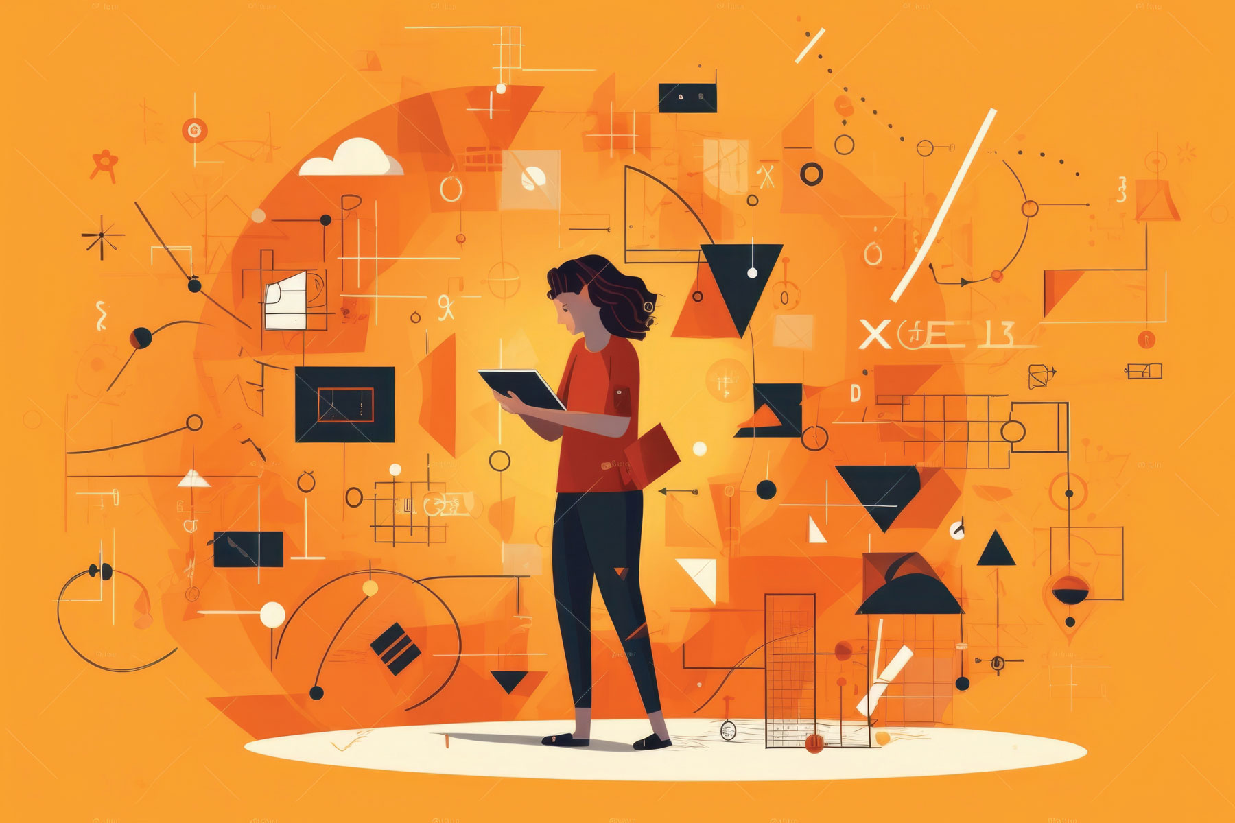 Illustration showing a person calculating something on a clipboard.