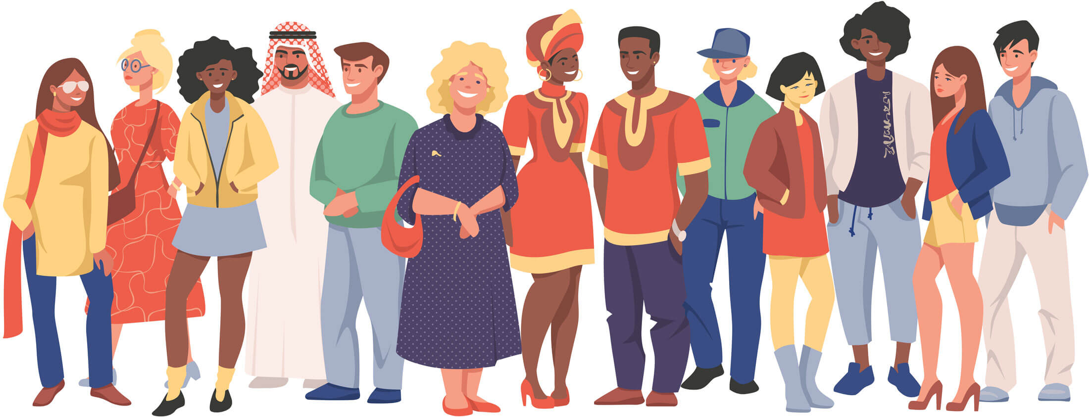 Illustration showing group of people. 