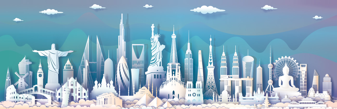 Illustration showing capital cities' landmarks.