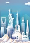 Illustration showing capital cities' landmarks.