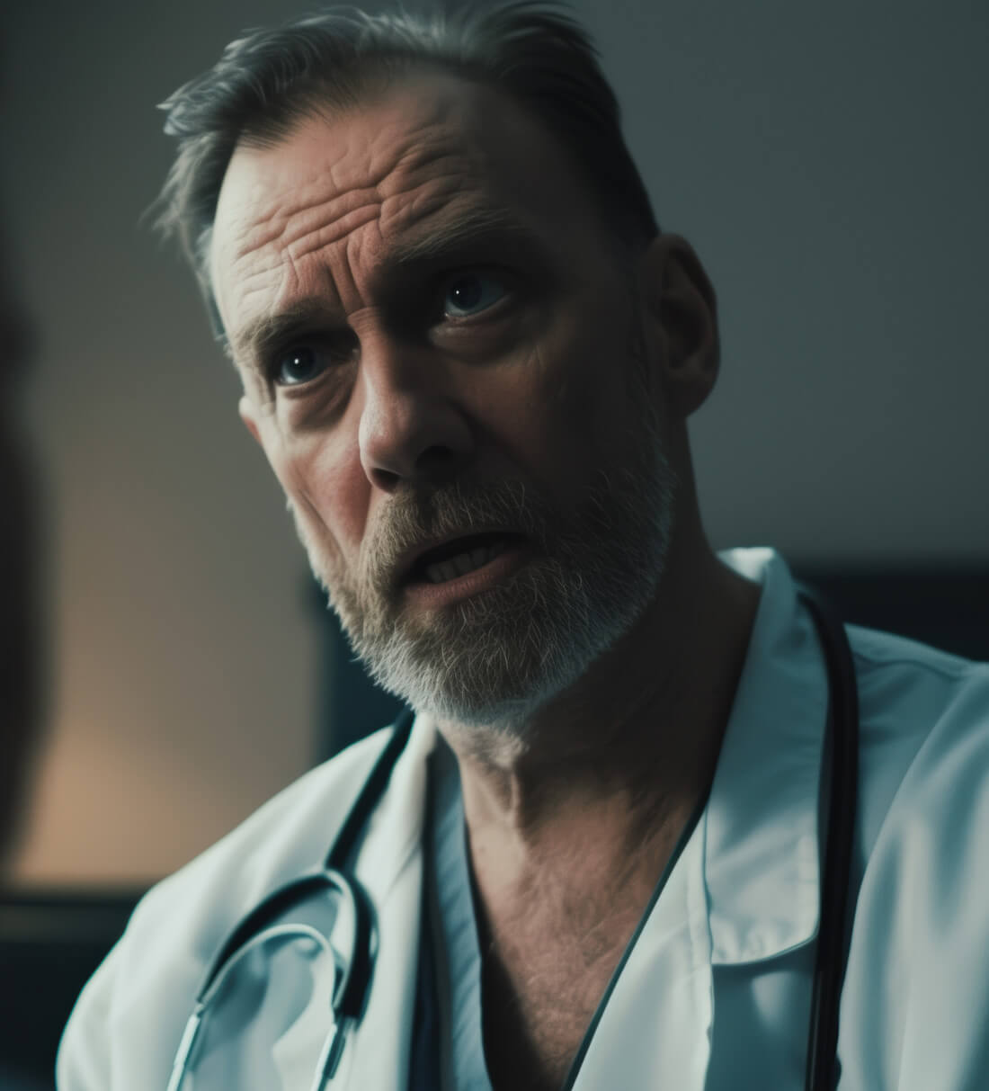 Photo of doctor in conversation.