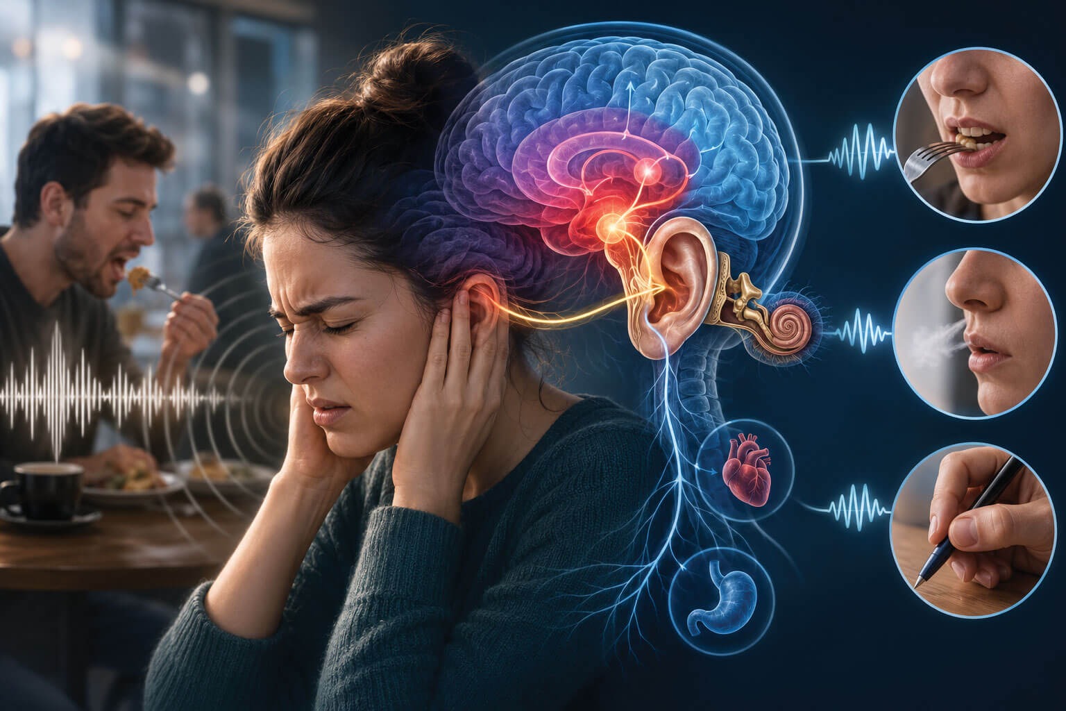 AI illustration showing person having difficulty with certain noises.